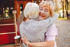 Old friends meeting each other during stroll