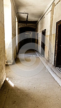 Old frightening hallway in abandoned house