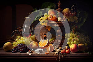 Old Fruits and Food As Abstract Vanitas Wallpaper Background AI Generative