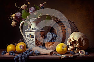 Old Fruits and Food As Abstract Vanitas Wallpaper Background AI Generative