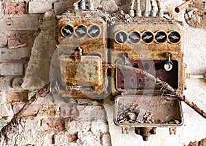 Old fuse box in an old abandoned factory
