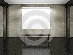 Old gallery with wooden bench