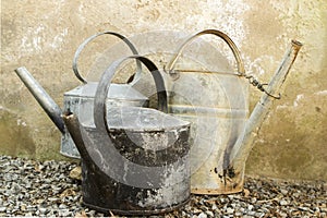 Old galvanised kettles and watering can