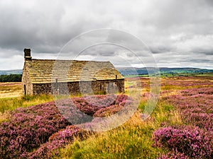 An old gamekeepers hut on open moorland