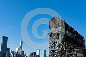 An Old Gantry with the Manhattan Skyline at Gantry Plaza State Park in Long Island City Queens