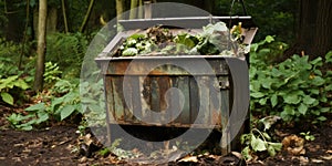 Old garden compost bin for organic material