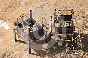 Old gas burners covered with rust kept outdoors. Burners for LPG used in cooking medium scale food