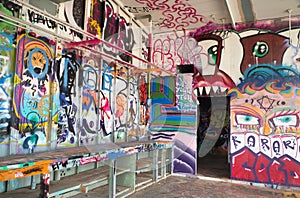 Graffiti Covers the Remains of an Abandoned Gas Station along old Route 66