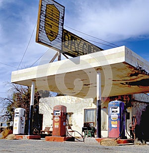 Old gas station in ghost town