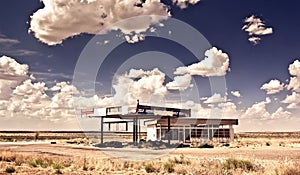 Old gas station in ghost town along the route 66 photo