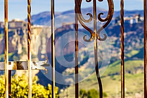 Old gate and Ronda town  Andalusia  Spain