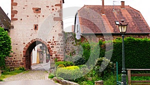 Old gateway to Boersch, typical Alsatian village in France