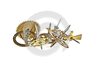 Old gears of the clock isolated on white background