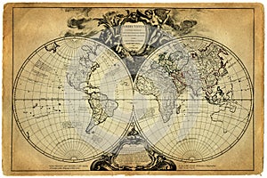 Old geographical map of the world of the 1752. A good background for design on the theme of travel, geography, history, voyage,