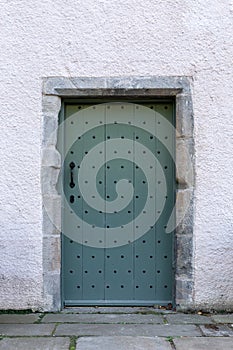 Old Georgian stone townhouse door with fanlight window above door