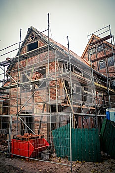 An old German half-timbered house is restored photo