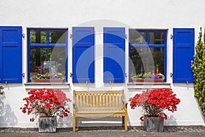 Old German house with wooden door and windows with wooden shutters, Wachtendonk