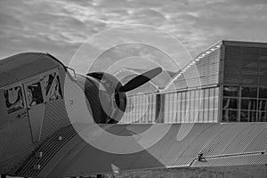 Old German passenger airplane in black and white