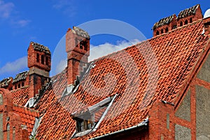 Old German tile roof. Baltiysk, Pillau previously, Russia