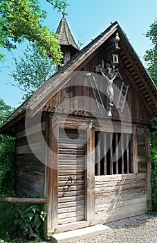 Old German wooden wayside shrine