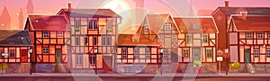 Old germany medieval town street on sunset cartoon