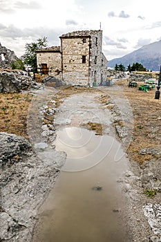 Old Gessopalena town public archeological site of the old medieval village in gypsum stone in Majella mountains