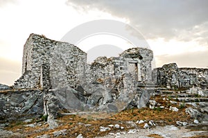 Old Gessopalena town public archeological site of the old medieval village in gypsum stone in Majella mountains