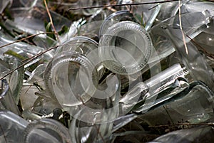 Old glass bottles, pollution