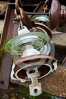 Old glass and ceramic disc insulators