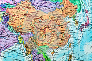 Old Globe Map of China close-up