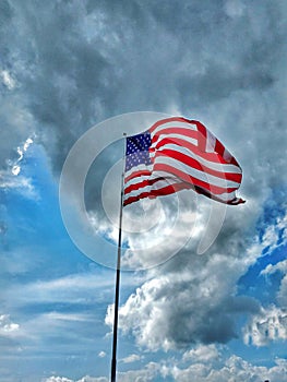 Old glory American flag billows in wind
