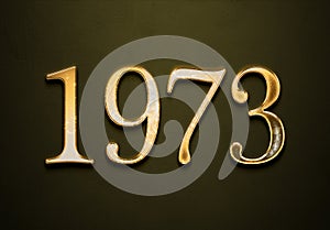 Old gold effect of 1973 number with 3D glossy style Mockup.