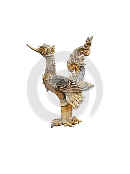 Old gold kirin sculture isolated on white background