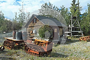 Old Gold Mining Equipment left at outside the abandonned Con Mine in Yellowknife, Northwest Territories