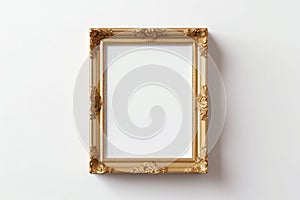 Old gold ornamental picture frame isolated on white background. Generated AI