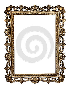 Old gold picture frame, isolated on white background