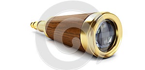 Old gold telescope on a white background 3D illustration, 3D rendering