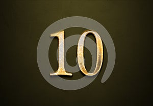 Old gold effect of number 10 with 3D glossy style Mockup.