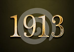 Old gold effect of 1913 number with 3D glossy style Mockup.