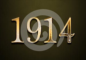 Old gold effect of 1914 number with 3D glossy style Mockup.