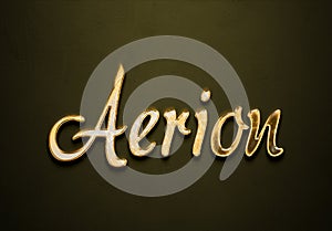 Old gold text effect of name Aerion with 3D glossy style Mockup.