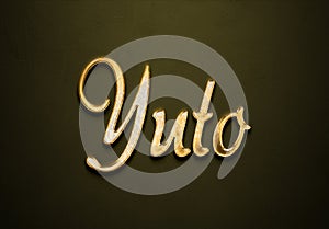 Old gold text effect of name Yuto with 3D glossy style Mockup.