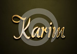 Old gold text effect of name Karim with 3D glossy style Mockup. photo