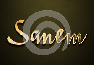 Old gold text effect of name Sanem with 3D glossy style Mockup.