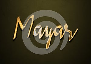 Old gold text effect of name Mayar with 3D glossy style Mockup.