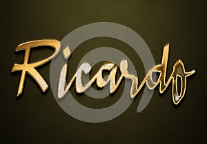 Old gold text effect of name Ricardo with 3D glossy style Mockup. photo