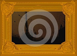 Old golden border frame with abstract painting.