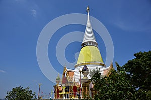 Old golden buddhist temple in Bangkok, Thailand.shrine inside of a buddhist temple.