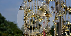 Old golden buddhist temple in Bangkok, Thailand.shrine inside of a buddhist temple.