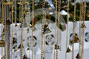 Old golden buddhist temple in Bangkok, Thailand.shrine inside of a buddhist temple.